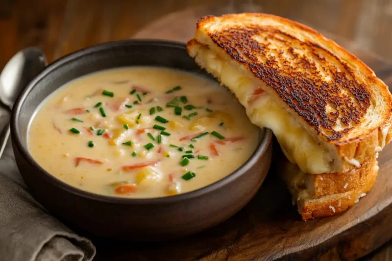 Best sandwich for potato soup with grilled cheese and chives.