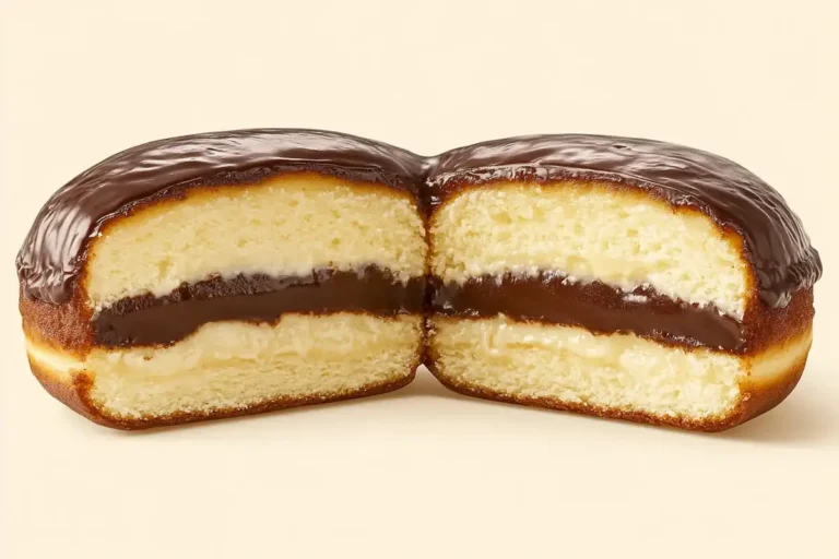 A delicious Boston cream donut showcasing the classic custard filling and chocolate