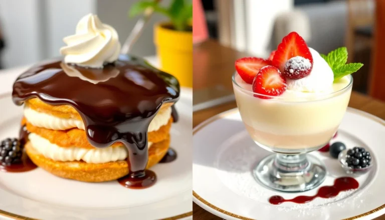 Boston cream pie and Bavarian cream parfait side by side