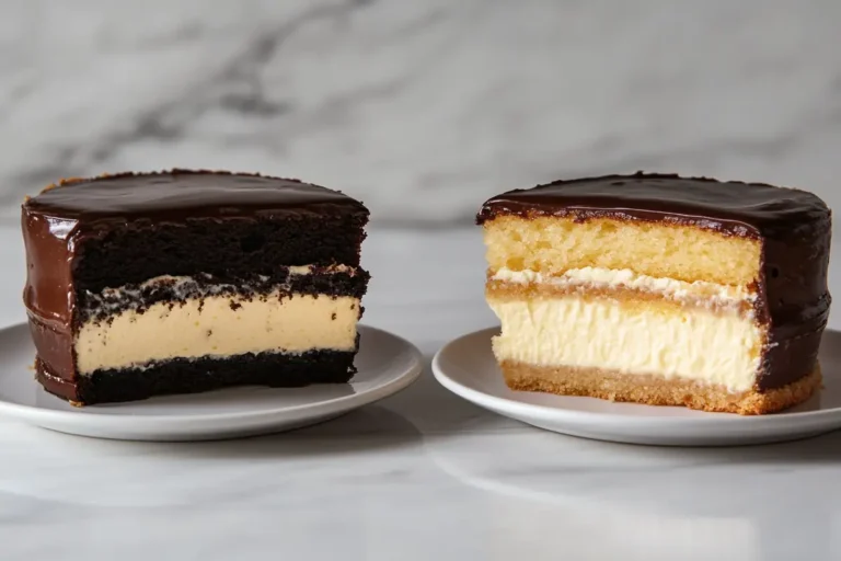 Boston cream pie and cake comparison with visible layers