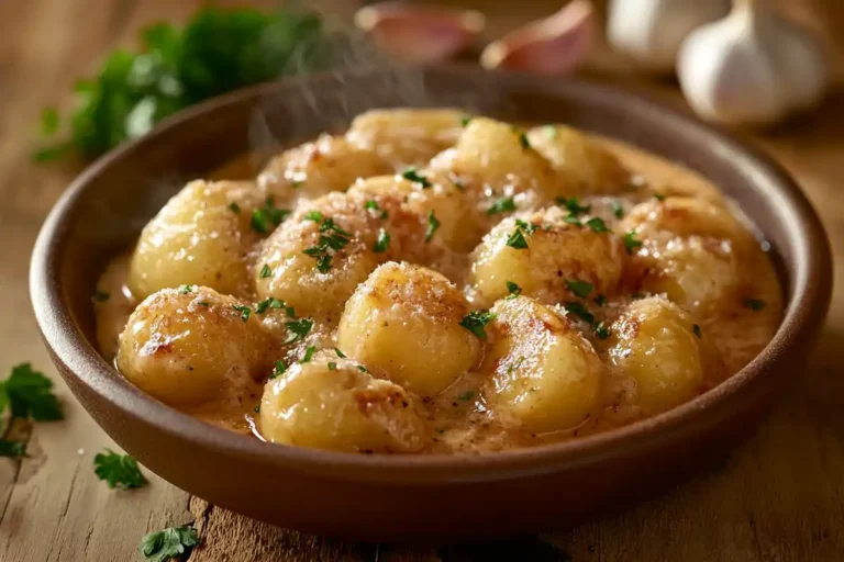 Creamy garlic sauce baby potatoes in a bowl