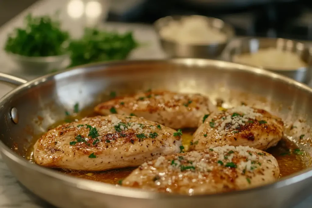 Seared Chicken for Garlic Parmesan Pasta.