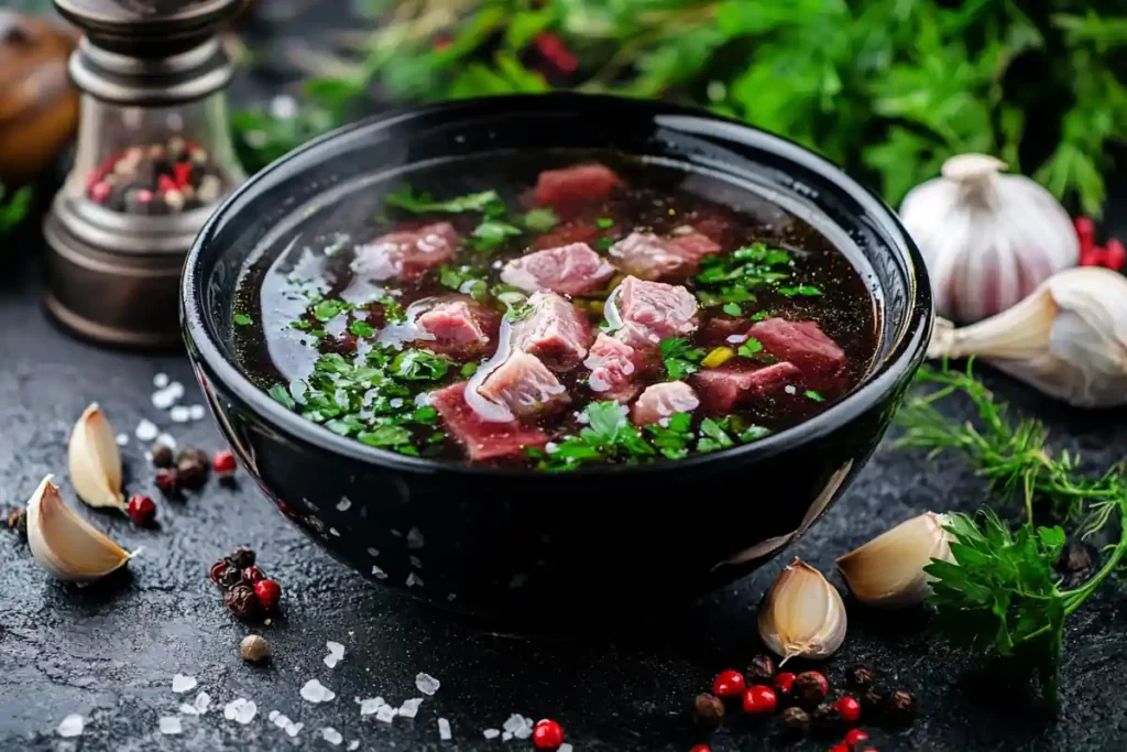 Beef and marrow soup, a carnivore diet-friendly option.