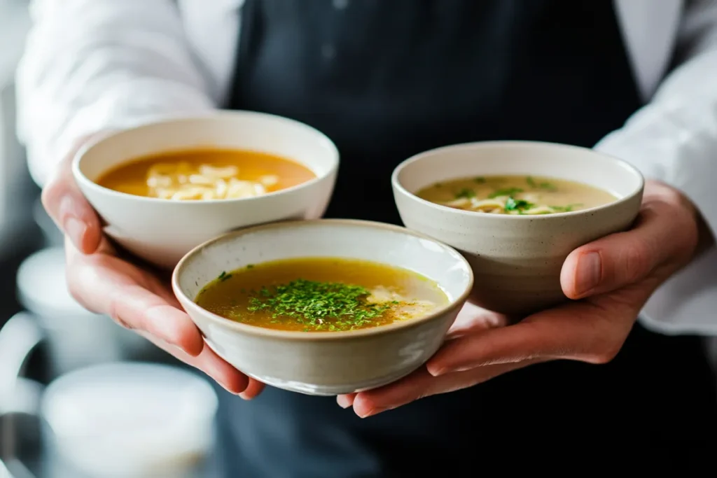 A person holding a standard soup bowl, showcasing a typical serving size for a meal.