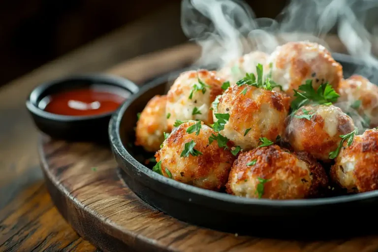 Sausage Balls with Cream Cheese served hot on a plate