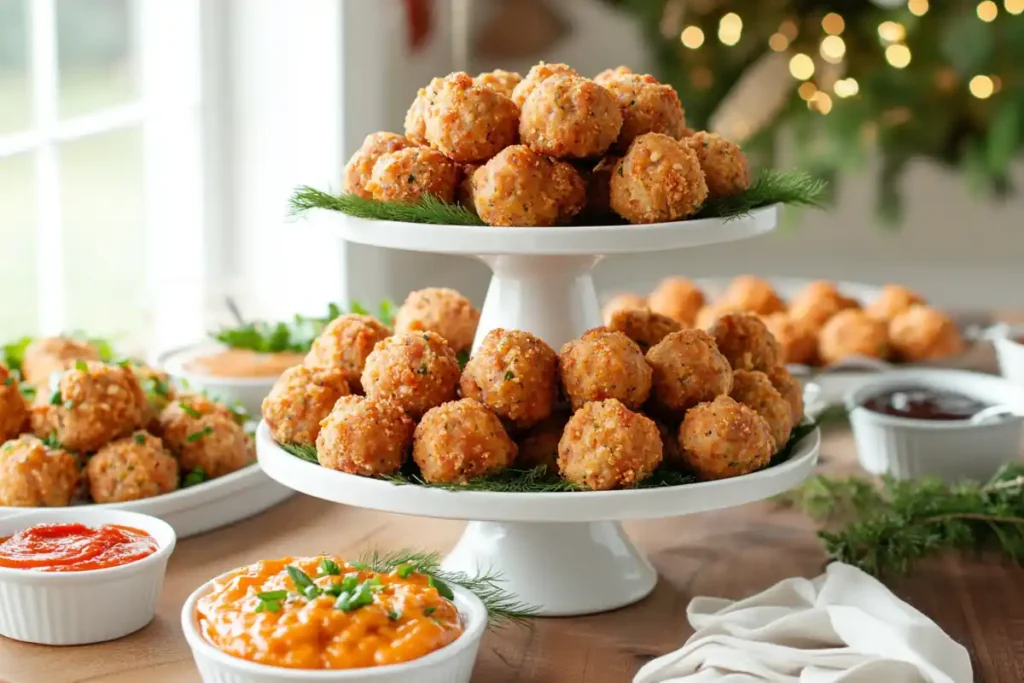 Party presentation of Cheddar Bay Sausage Balls.