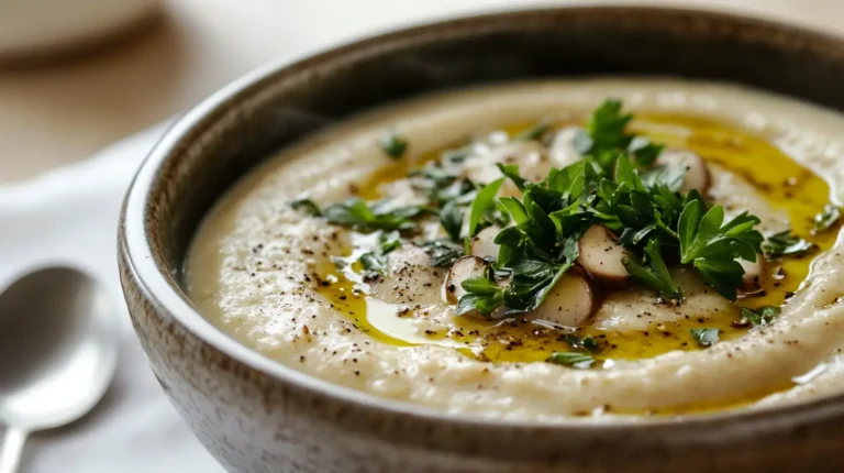 A bowl of healthy mushroom soup